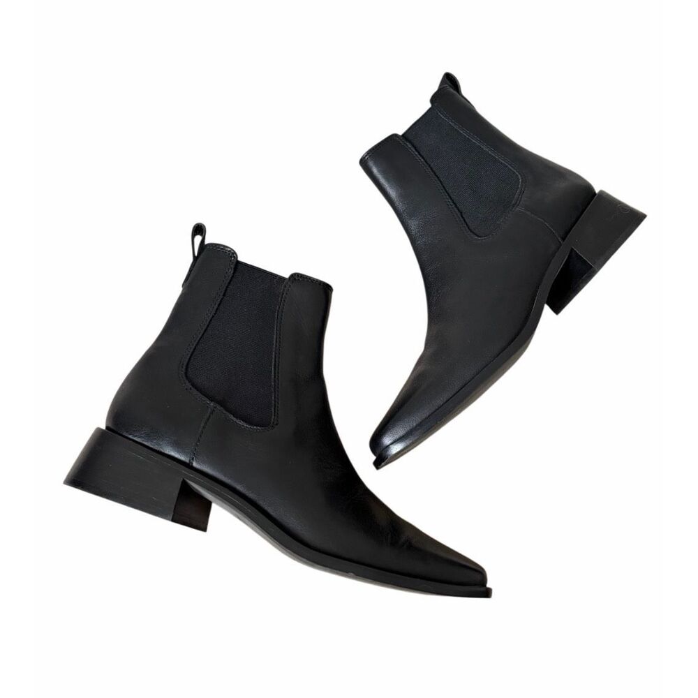 Sam Edelman Thelma Black Pull On Square Toe Leather Chelsea Ankle Boots sz 7 - Picture 2 of 8